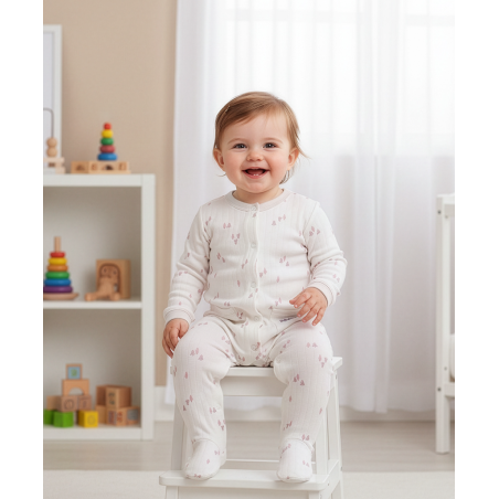 Pelele de bebé niña de canalé-Pelele de nadó nena de canalé-Baby girl ribbed cotton romper